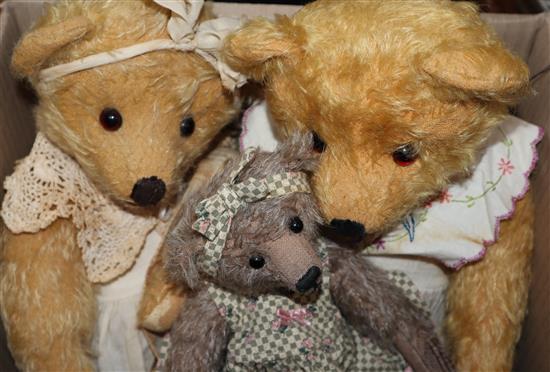 A Marjan Jorritsma handmade Stella bear, a Nellie Bruin bear and a Ruby Bruin bear